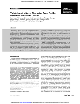 Validation of a Novel Biomarker Panel for the Detection of Ovarian Cancer