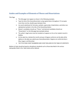 Guides and Examples of Elements of Theses and Dissertations
