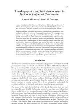 Breeding System and Fruit Development in Persoonia Juniperina (Proteaceae)