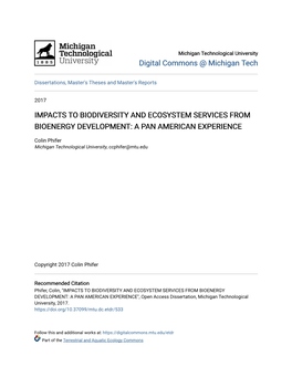 Impacts to Biodiversity and Ecosystem Services from Bioenergy Development: a Pan American Experience