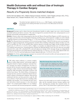 Health Outcomes with and Without Use of Inotropic Therapy in Cardiac Surgery Results of a Propensity Score–Matched Analysis