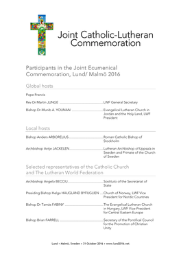 Participants in the Joint Ecumenical Commemoration, Lund/ Malmö 2016