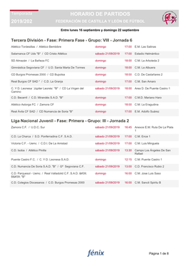 2019/202 Horario De Partidos