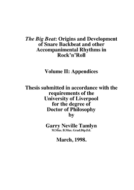The Big Beat: Origins and Development of Snare Backbeat and Other Accompanimental Rhythms in Rock’N’Roll