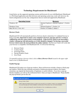 Technology Requirements for Blackboard