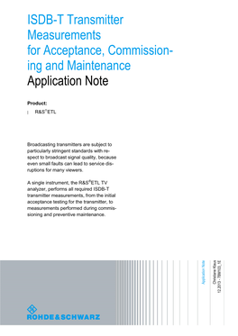 ISDB-T Transmitter Measurements for Acceptance, Commission- Ing and Maintenance Application Note