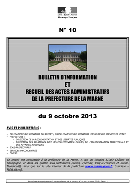 Recueil 10-2013 Du 9 Octobre