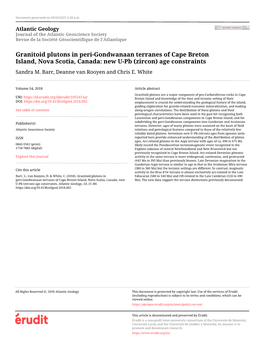 Granitoid Plutons in Peri-Gondwanaan Terranes of Cape Breton Island, Nova Scotia, Canada: New U-Pb (Zircon) Age Constraints Sandra M