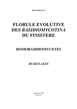 Florule Evolutive Des Basidiomycotina Du Finistere