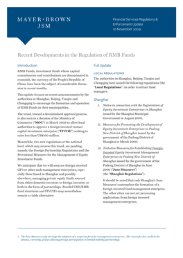 Recent Developments in the Regulation of RMB Funds