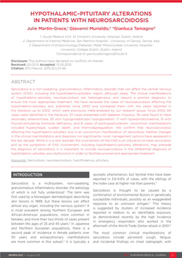 HYPOTHALAMIC–PITUITARY ALTERATIONS in PATIENTS with NEUROSARCOIDOSIS Julie Martin-Grace,1 Giovanni Murialdo,2 *Gianluca Tamagno3