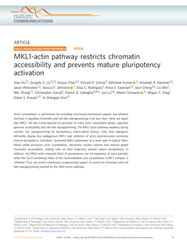 MKL1-Actin Pathway Restricts Chromatin Accessibility and Prevents Mature Pluripotency Activation