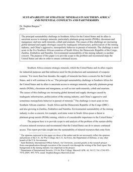 Sustainability of Strategic Minerals in Southern Africa1 and Potential Conflicts and Partnerships