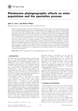 Pleistocene Phylogeographic Effects on Avian Populations and the Speciation Process