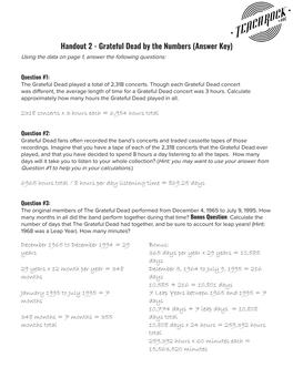 Handout 2 - Grateful Dead by the Numbers (Answer Key) Using the Data on Page 1, Answer the Following Questions