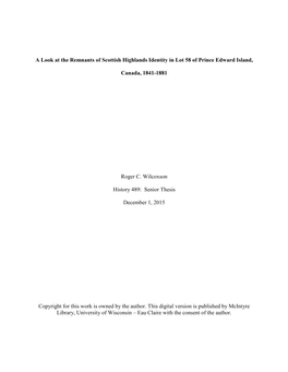 A Look at the Remnants of Scottish Highlands Identity in Lot 58 of Prince Edward Island
