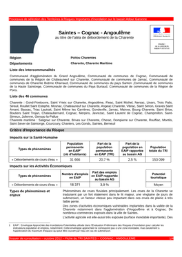 Saintes – Cognac - Angoulême Au Titre De L'aléa De Débordement De La Charente