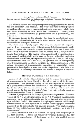 INTERMEDIARY METABOLISM of the SIALIC ACIDS George W