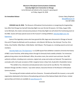 Museum of Broadcast Communications Celebrates Saturday Night Live's Connection to Chicago Lorne Michaels Will Attend As the Mu