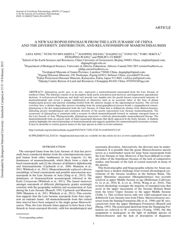 Article a New Sauropod Dinosaur from the Late