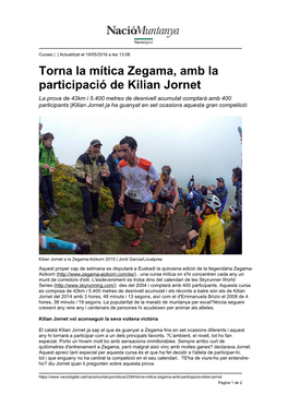 Torna La Mítica Zegama, Amb La Participació De Kilian Jornet