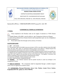 Section-B to PO No. CMM/MAPS/HPU/45255/Manual PO- 3440 DT