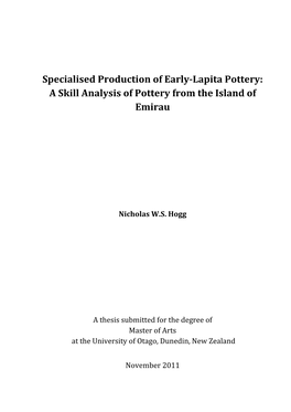 Specialised Production of Early-Lapita Pottery: a Skill