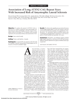 Association of Long ATXN2 CAG Repeat Sizes with Increased Risk of Amyotrophic Lateral Sclerosis