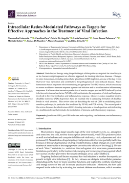 Intracellular Redox-Modulated Pathways As Targets for Effective Approaches in the Treatment of Viral Infection