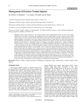 Management of Extensor Tendon Injuries M