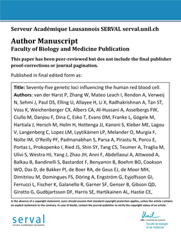 Author Manuscript Faculty of Biology and Medicine Publication