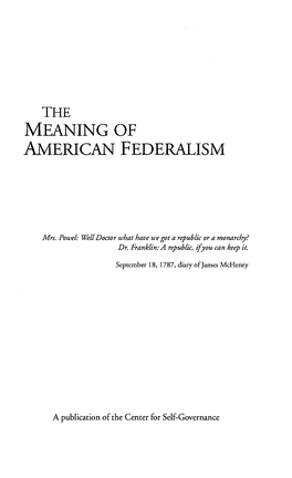 Meaning of American Federalism