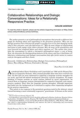 Collaborative Relationships and Dialogic Conversations: Ideas for a Relationally Responsive Practice