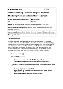 Monitoring Provision for RE in Thurrock Schools.Pdf