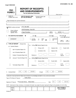 Report of Receipts and Disbursements