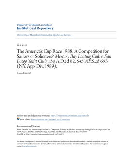 The America's Cup Race 1988: a Competition for Sailors Or Solicitors? Mercury Bay Boating Club V