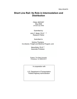 Short Line Rail: Its Role in Intermodalism and Distribution