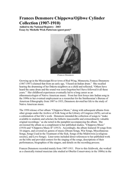 Frances Densmore Chippewa/Ojibwe Cylinder Collection (1907-1910) Added to the National Registry: 2003 Essay by Michelle Wick Patterson (Guest Post)*