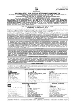 MUNDRA PORT and SPECIAL ECONOMIC ZONE LIMITED (Our Company Was Incorporated As Gujarat Adani Port Limited Under the Companies Act, 1956 on May 26, 1998