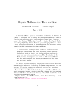 Organic Mathematics: Then and Now