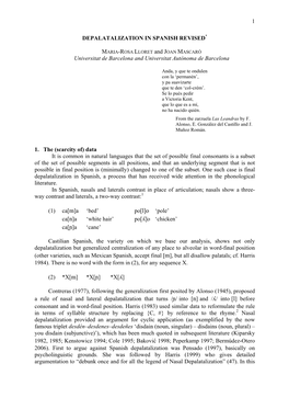 1 DEPALATALIZATION in SPANISH REVISED* Universitat De Barcelona