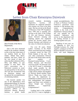 Letter from Chair Katarzyna Dziwirek Research Institute Developing Couple Accomplishments