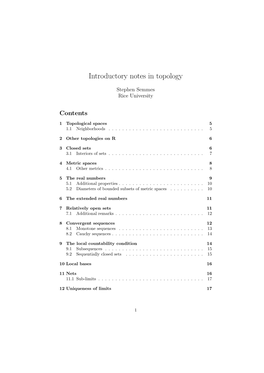 Introductory Notes in Topology