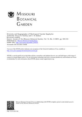 Diversity and Biogeography of Neotropical Vascular Epiphytes Author(S): Alwyn H