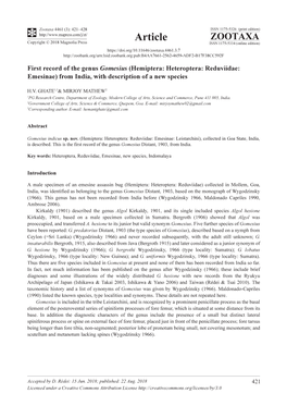 Hemiptera: Heteroptera: Reduviidae: Emesinae) from India, with Description of a New Species