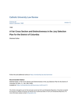 A Fair Cross Section and Distinctiveness in the Jury Selection Plan for the District of Columbia