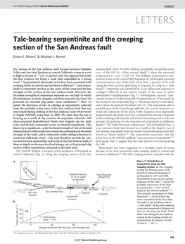Talc-Bearing Serpentinite and the Creeping Section of the San Andreas Fault
