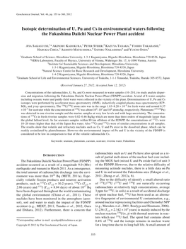 Isotopic Determination of U, Pu and Cs in Environmental Waters Following the Fukushima Daiichi Nuclear Power Plant Accident