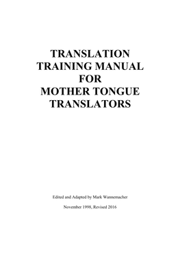 Translation Training Manual for Mother Tongue Translators