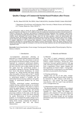 Quality Changes of Commercial Surimi-Based Products After Frozen Storage